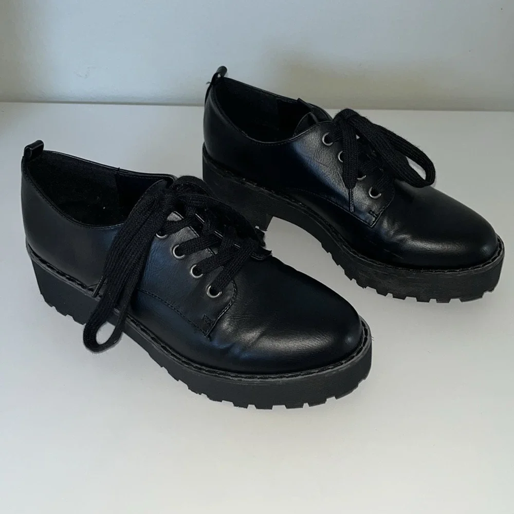 Dirty Laundry Women's Black Chunky Heeled Platform Oxford Shoes Sz‎ 7 Lace Up